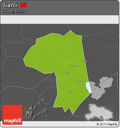 Physical 3D Map of Jianli, darken, desaturated