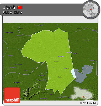 Physical 3D Map of Jianli, darken