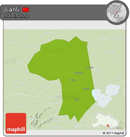 Physical 3D Map of Jianli, lighten