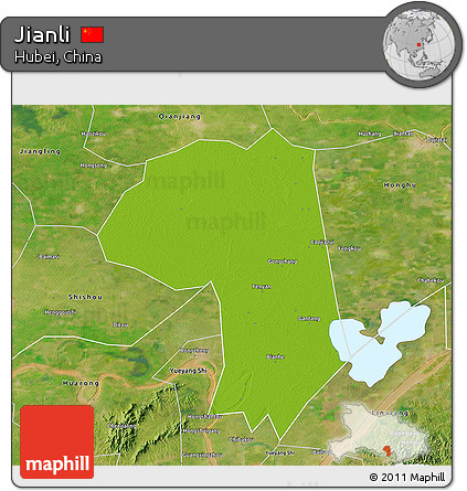 Physical 3D Map of Jianli, satellite outside