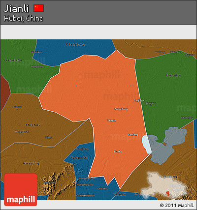 Political 3D Map of Jianli, darken