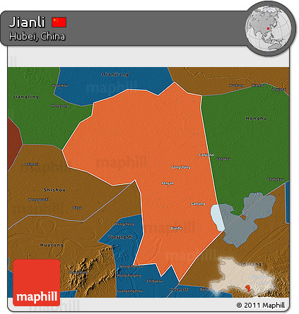 Political 3D Map of Jianli, darken