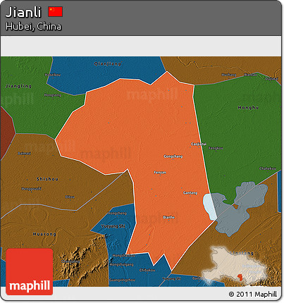 Political 3D Map of Jianli, darken