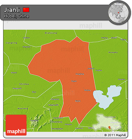 Political 3D Map of Jianli, physical outside
