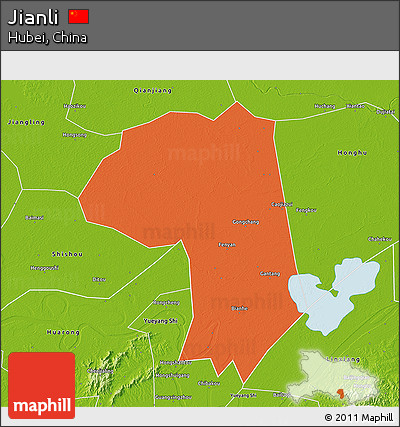 Political 3D Map of Jianli, physical outside