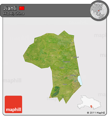 Satellite 3D Map of Jianli, cropped outside