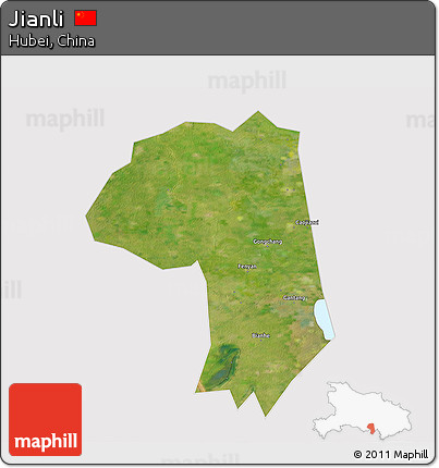 Satellite 3D Map of Jianli, cropped outside