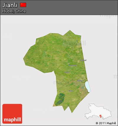 Satellite 3D Map of Jianli, cropped outside