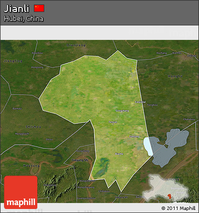 Satellite 3D Map of Jianli, darken