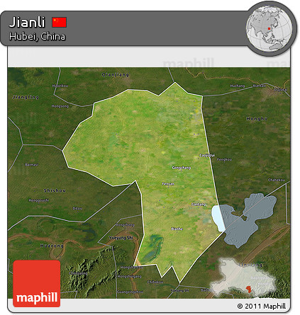 Satellite 3D Map of Jianli, darken