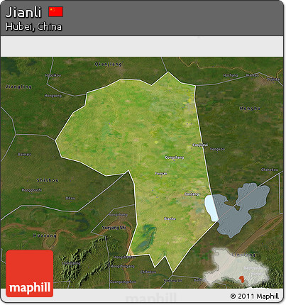 Satellite 3D Map of Jianli, darken