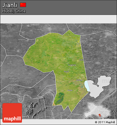 Satellite 3D Map of Jianli, desaturated