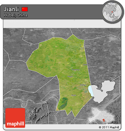 Satellite 3D Map of Jianli, desaturated