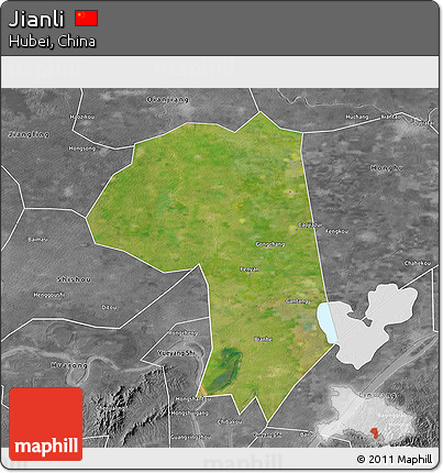 Satellite 3D Map of Jianli, desaturated