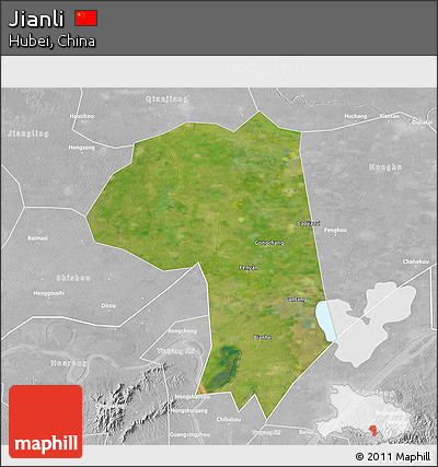 Satellite 3D Map of Jianli, lighten, desaturated