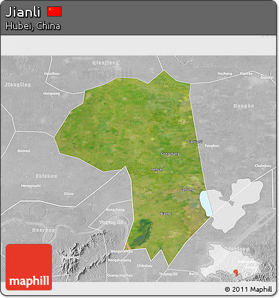 Satellite 3D Map of Jianli, lighten, desaturated