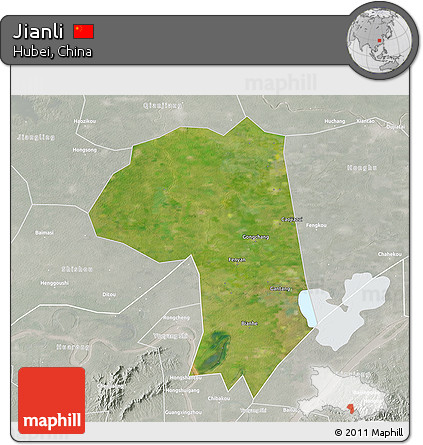 Satellite 3D Map of Jianli, lighten, semi-desaturated
