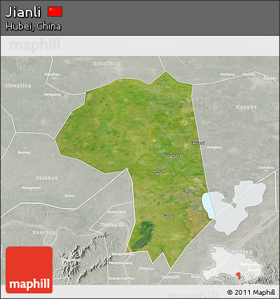 Satellite 3D Map of Jianli, lighten, semi-desaturated