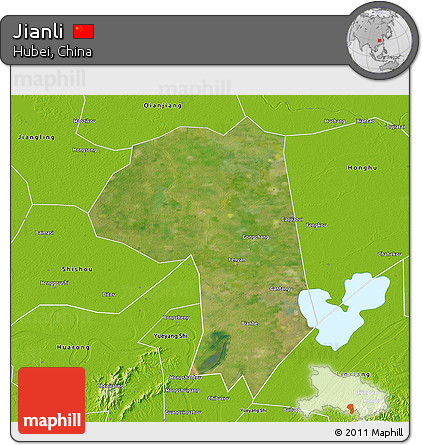 Satellite 3D Map of Jianli, physical outside