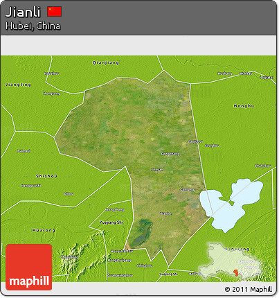 Satellite 3D Map of Jianli, physical outside
