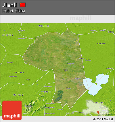 Satellite 3D Map of Jianli, physical outside