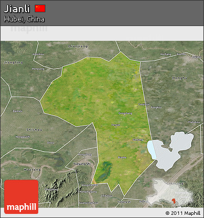 Satellite 3D Map of Jianli, semi-desaturated