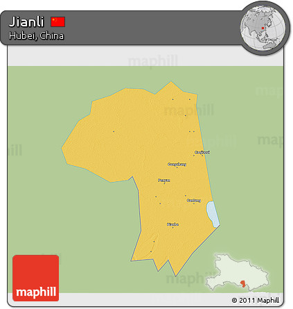 Savanna Style 3D Map of Jianli, single color outside