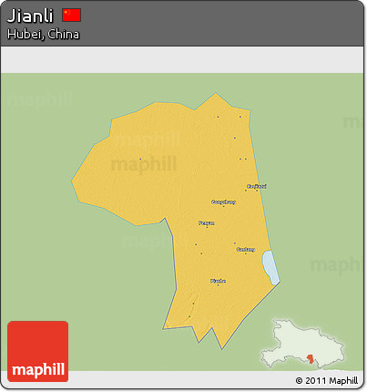 Savanna Style 3D Map of Jianli, single color outside