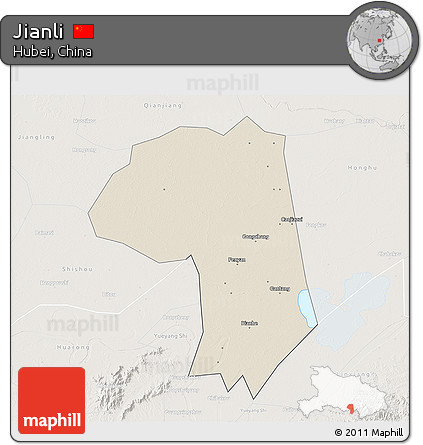 Shaded Relief 3D Map of Jianli, lighten