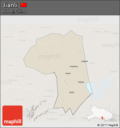 Shaded Relief 3D Map of Jianli, lighten
