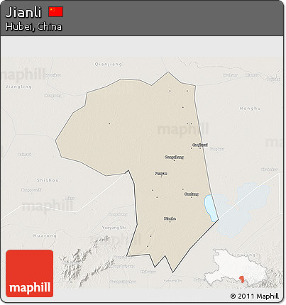 Shaded Relief 3D Map of Jianli, lighten