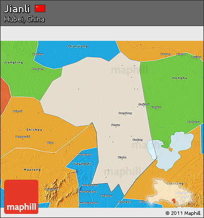 Shaded Relief 3D Map of Jianli, political outside