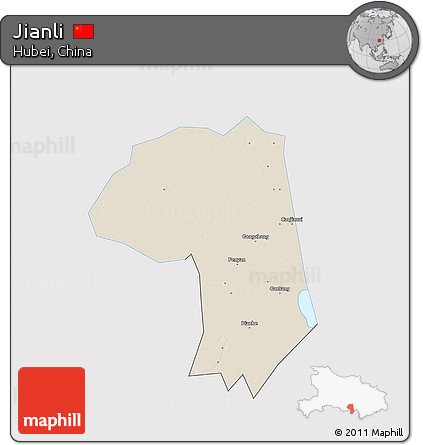 Shaded Relief 3D Map of Jianli, single color outside