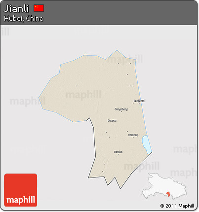 Shaded Relief 3D Map of Jianli, single color outside