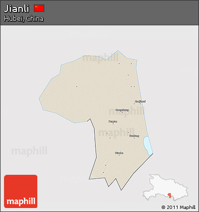 Shaded Relief 3D Map of Jianli, single color outside