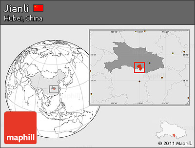 Blank Location Map of Jianli, highlighted country, highlighted parent region