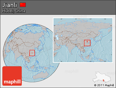 Gray Location Map of Jianli, within the entire country, hill shading
