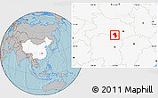 Gray Location Map of Jianli, highlighted country, hill shading