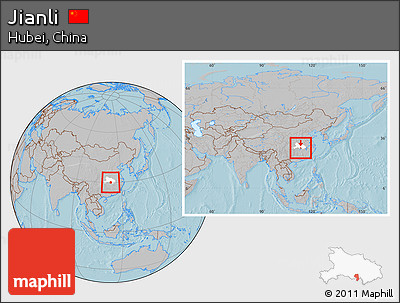 Gray Location Map of Jianli, highlighted parent region, within the entire country, hill shading