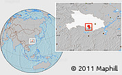 Gray Location Map of Jianli, highlighted parent region, hill shading