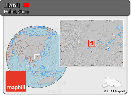 Gray Location Map of Jianli, hill shading