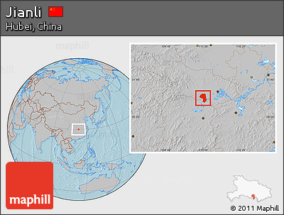 Gray Location Map of Jianli, hill shading