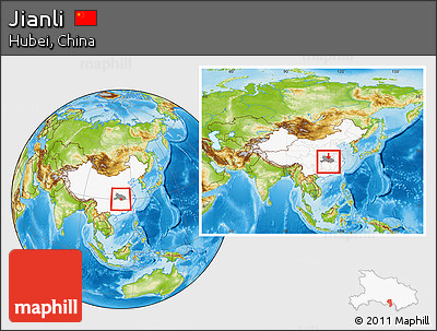 Physical Location Map of Jianli, highlighted country, highlighted parent region, within the entire country