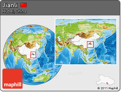 Physical Location Map of Jianli, highlighted country, highlighted parent region, within the entire country