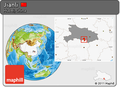 Physical Location Map of Jianli, highlighted country, highlighted parent region