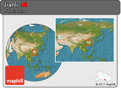 Satellite Location Map of Jianli, highlighted parent region, within the entire country