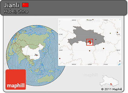 Savanna Style Location Map of Jianli, highlighted country, highlighted parent region, hill shading