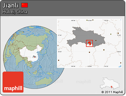 Savanna Style Location Map of Jianli, highlighted country, highlighted parent region, hill shading