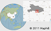 Savanna Style Location Map of Jianli, highlighted country, highlighted parent region, hill shading
