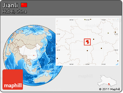 Shaded Relief Location Map of Jianli, highlighted country